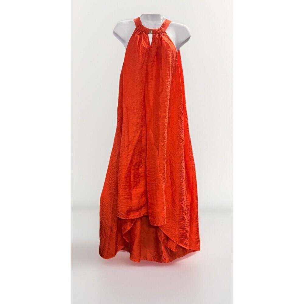 H&M Conscious Collection Dress Halter Hi-Low Hem A-Line Orange Glitter Size 8